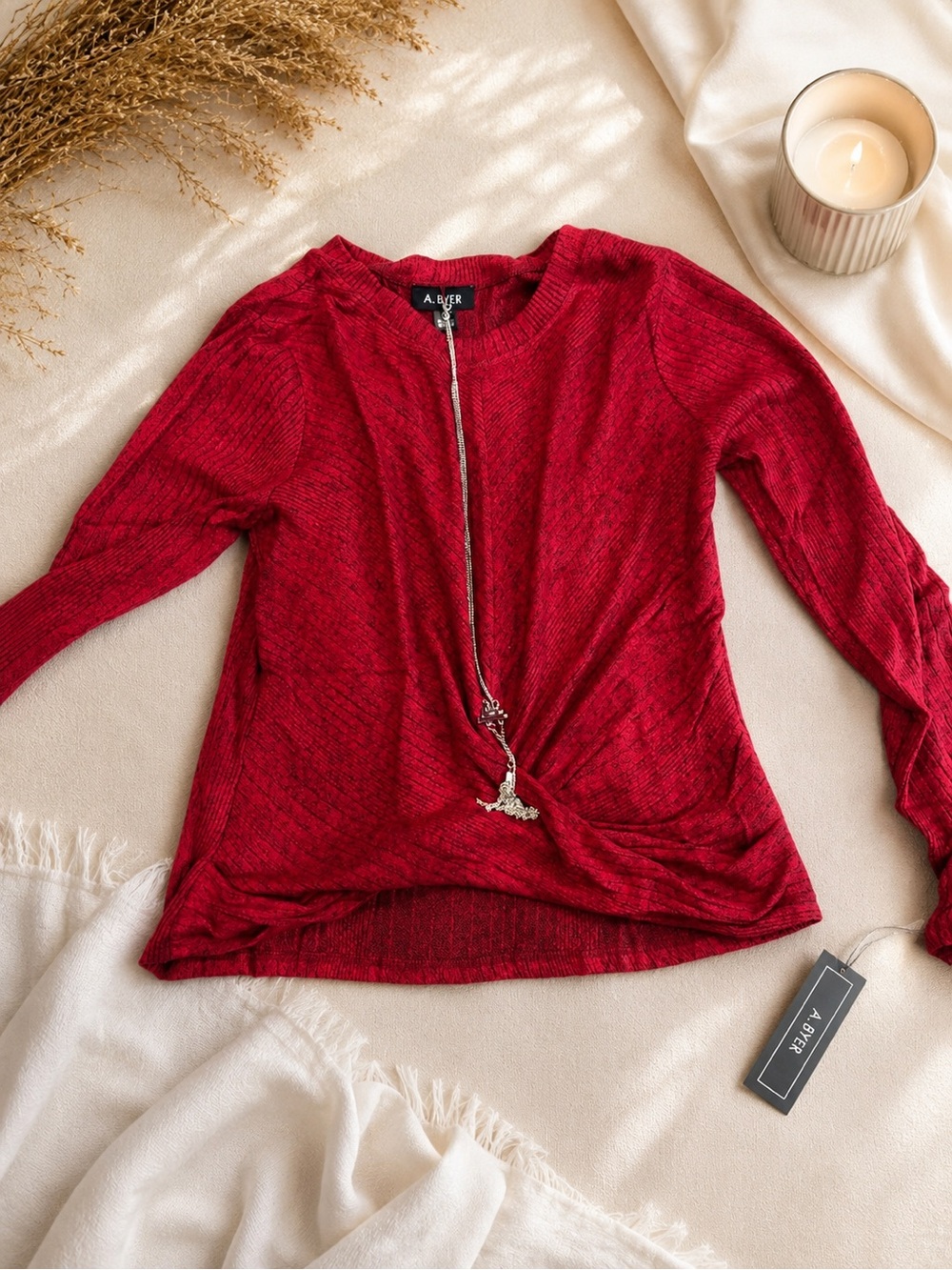 A. Byer Rich Red Long Sleeve Knit Top